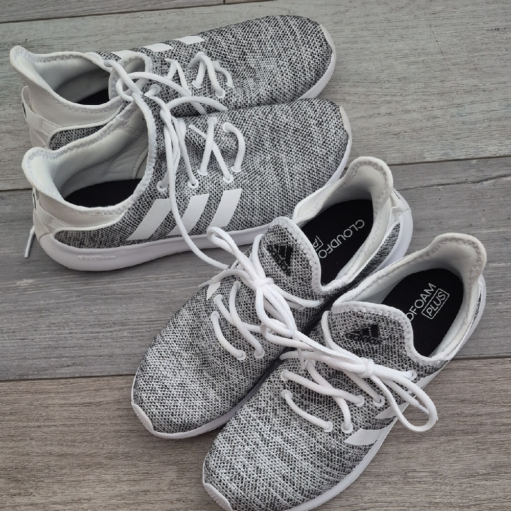 Adidas Cloudfoam Knit Black and White Sneakers 2 Pair 8.5